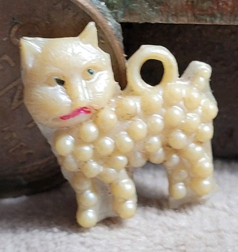 Vintage celluloid pearly cat - vintage,